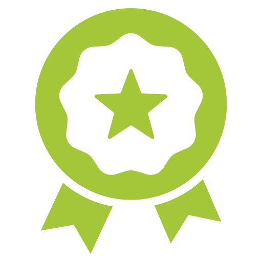 medal- | Rejuvena Cosmetic Green award ribbon medal with a scalloped black center featuring a green star in the middle.