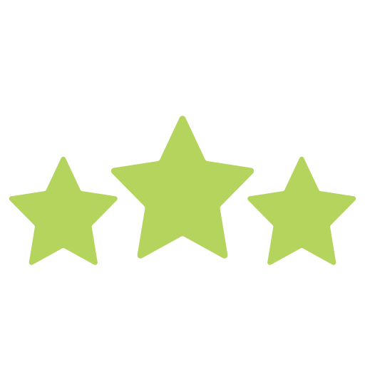 star | Rejuvena Cosmetic Three lime-green stars in a row on a black background, representing a rating of three stars