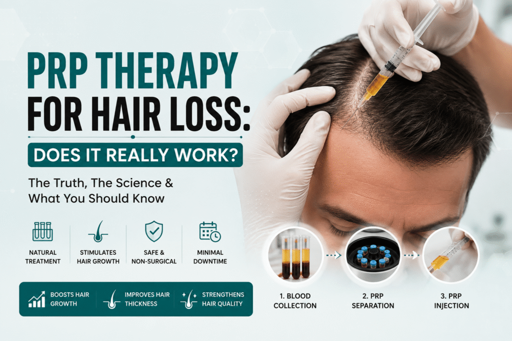 PRP therapy for hair loss showing scalp injection treatment and hair growth benefits